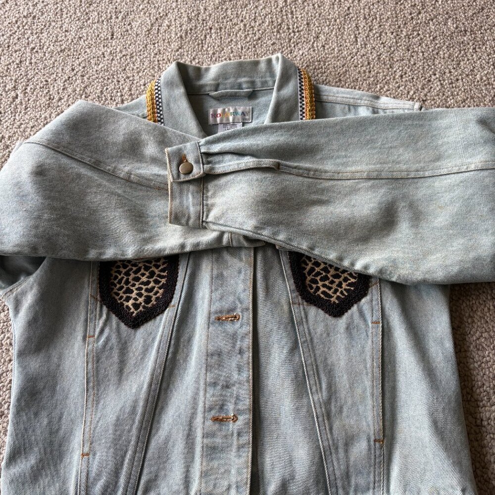 Vintage Kolorway Embellished Denim Jacket Animal Embroidery Boho L Animal Print - Picture 8 of 10